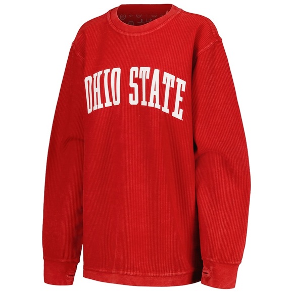 OSU Buckeyes Pressbox Women's Corded Vintage Wash Basic Arch Pullover Sweatshirt - Picture 2 of 2